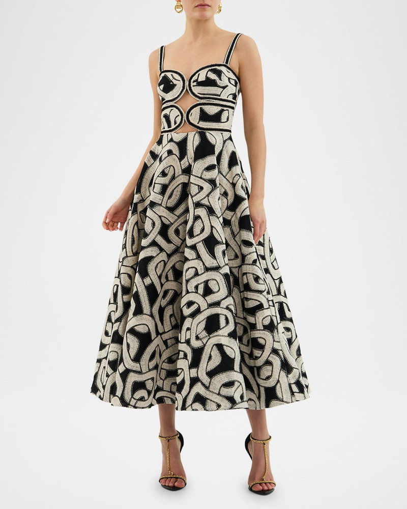REBECCA VALLANCE Catena Cutout Mesh-Embroidered Midi Dress outlook