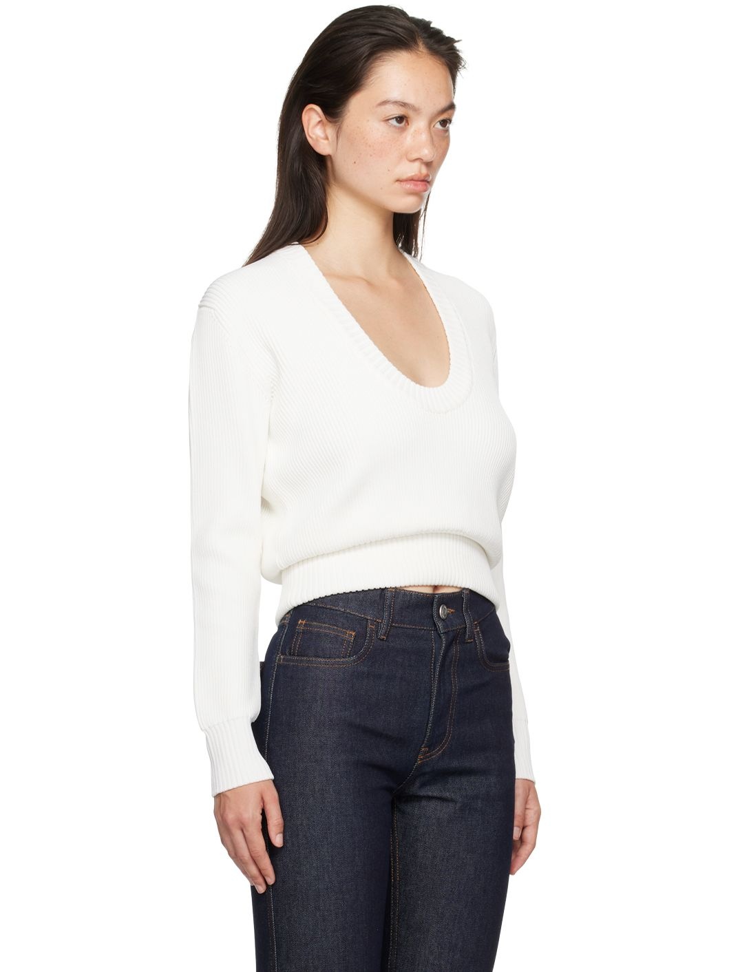 White Knitted Long Sleeved Sweater - 2