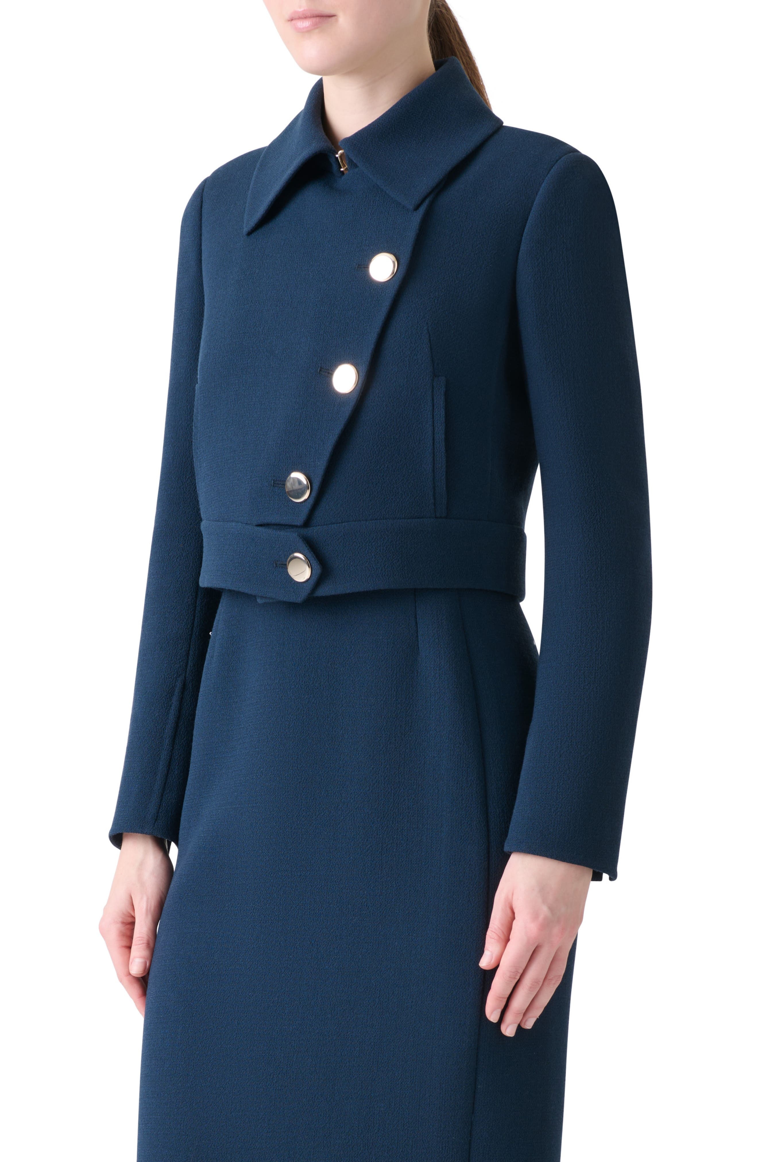 Akris Dana Double Face Wool Crepe Crop Jacket in Denim Blue at Nordstrom - 3