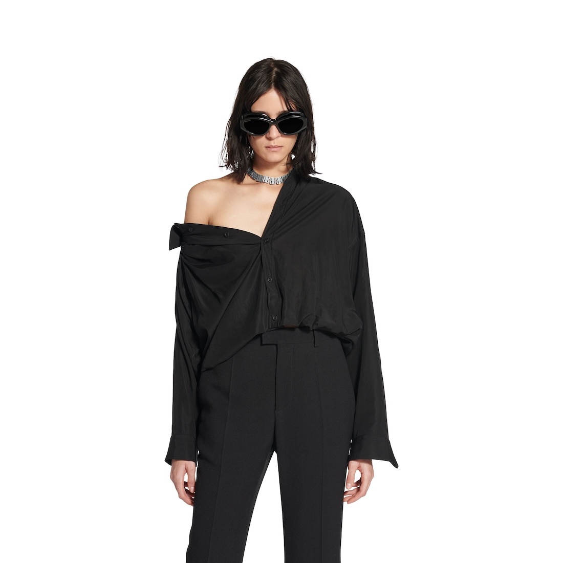 Women's One Shoulder Shirt in Black - 5