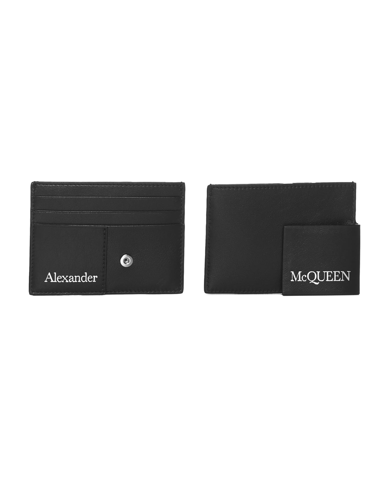 Double Card Holder In Black Leather With Logo - 5