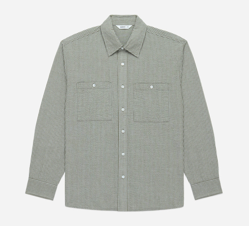 Commuter Shirt - Olive Seersucker Stripe - 1