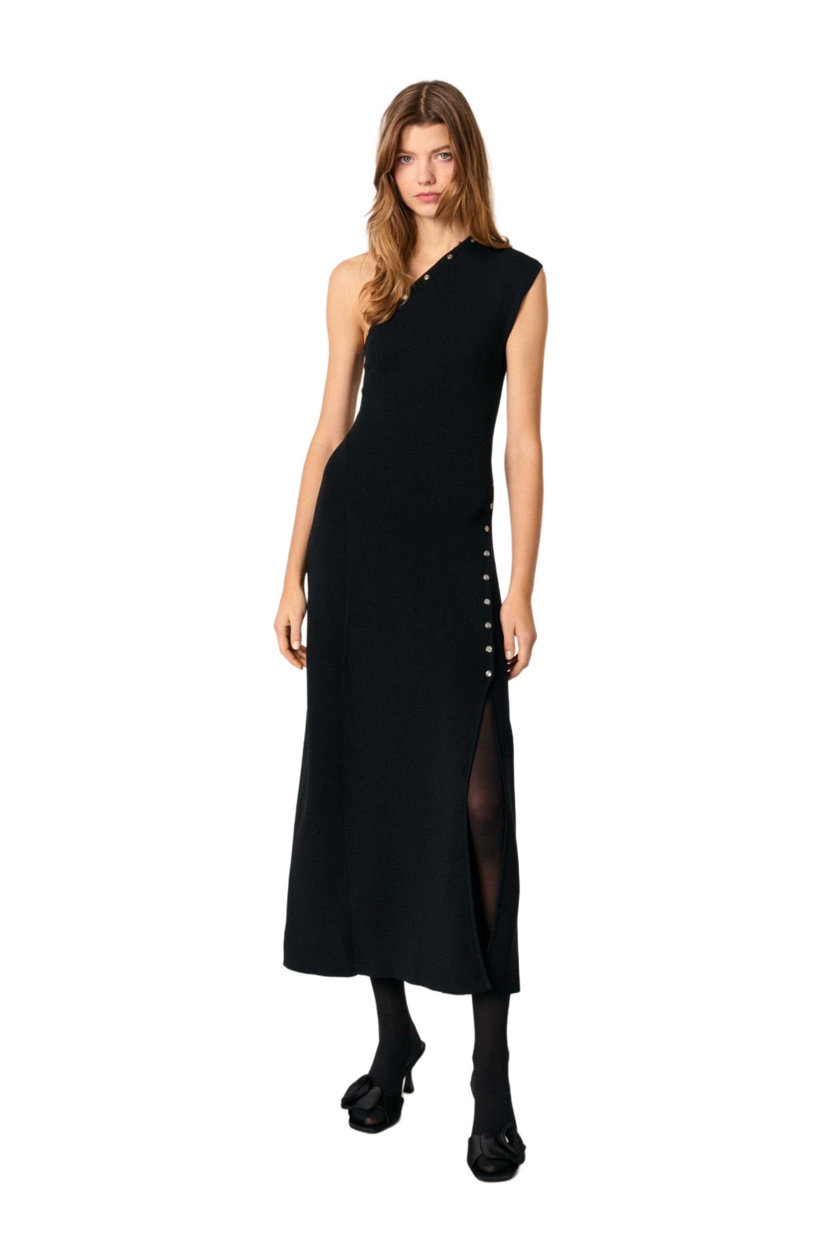 maje Asymmetric knit maxi dress in Black at Nordstrom - 1