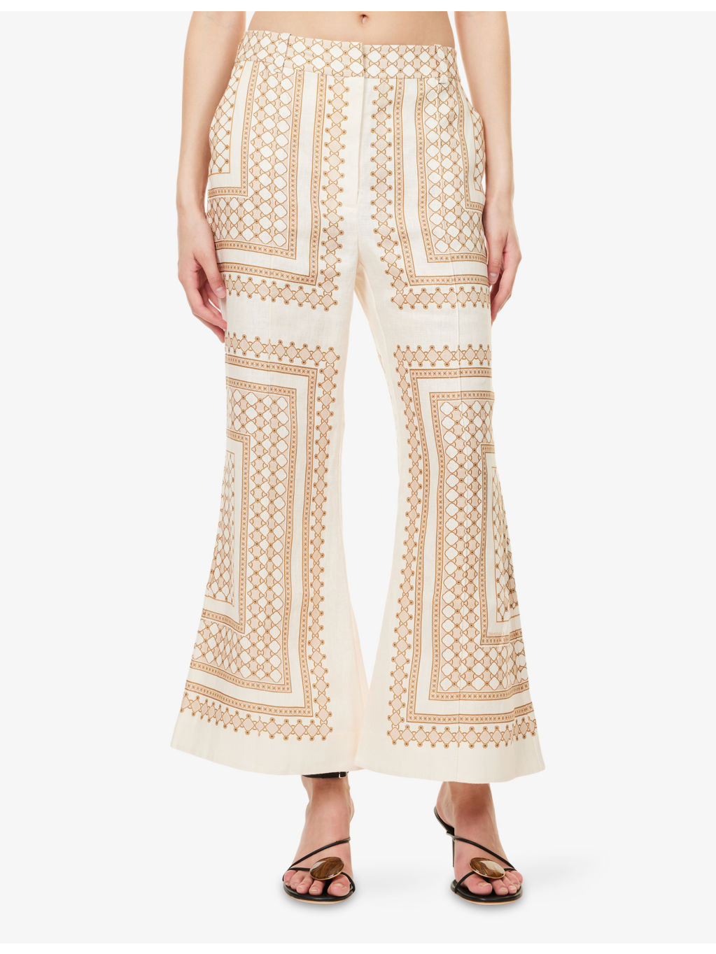 Crop-Leg Flared Linen Trousers - 3