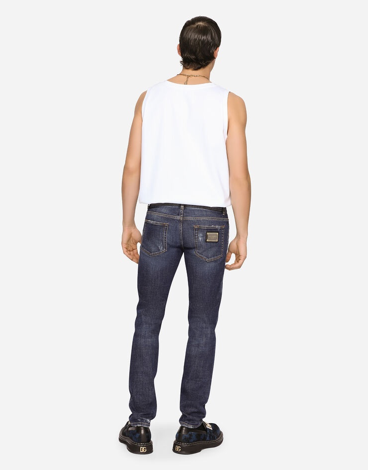 Mid blue skinny stretch jeans with abrasions - 2