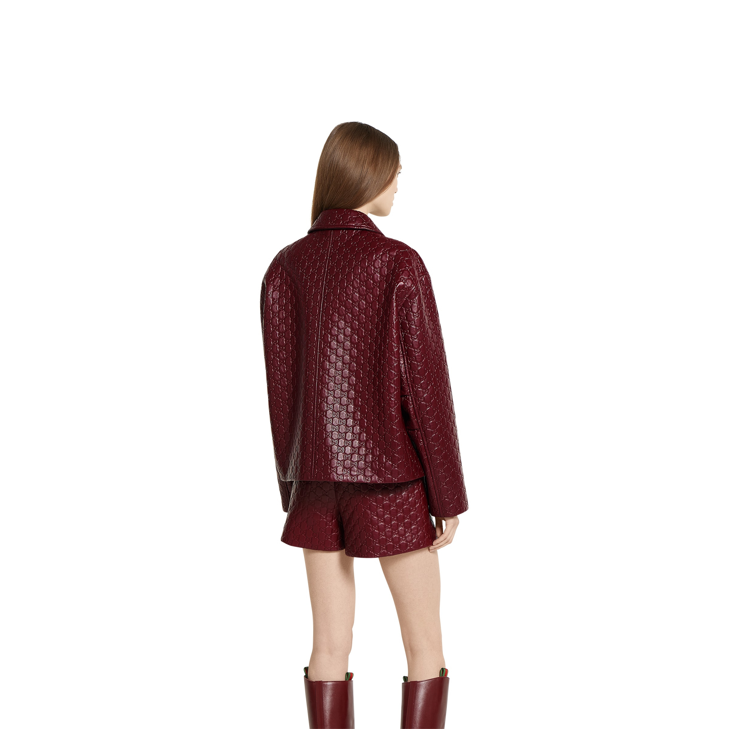 Oversize embossed GG leather jacket - 4