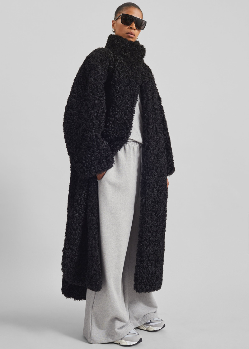 Ravello Faux Shearling Robe Coat - Black 4
