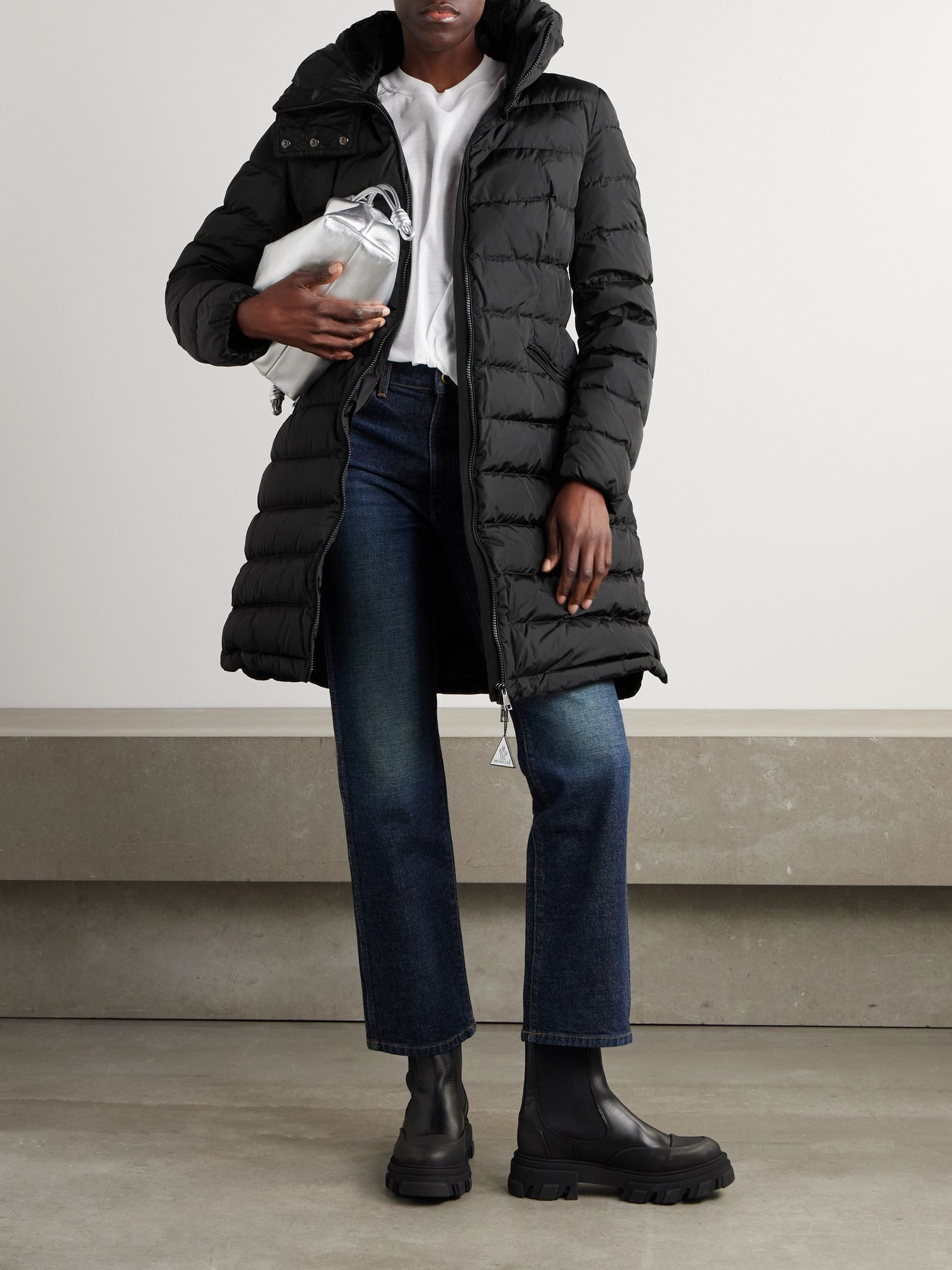 Flammette hooded quilted shell coat Black - 2