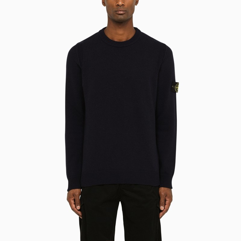 Navy wool crew-neck sweater - 1