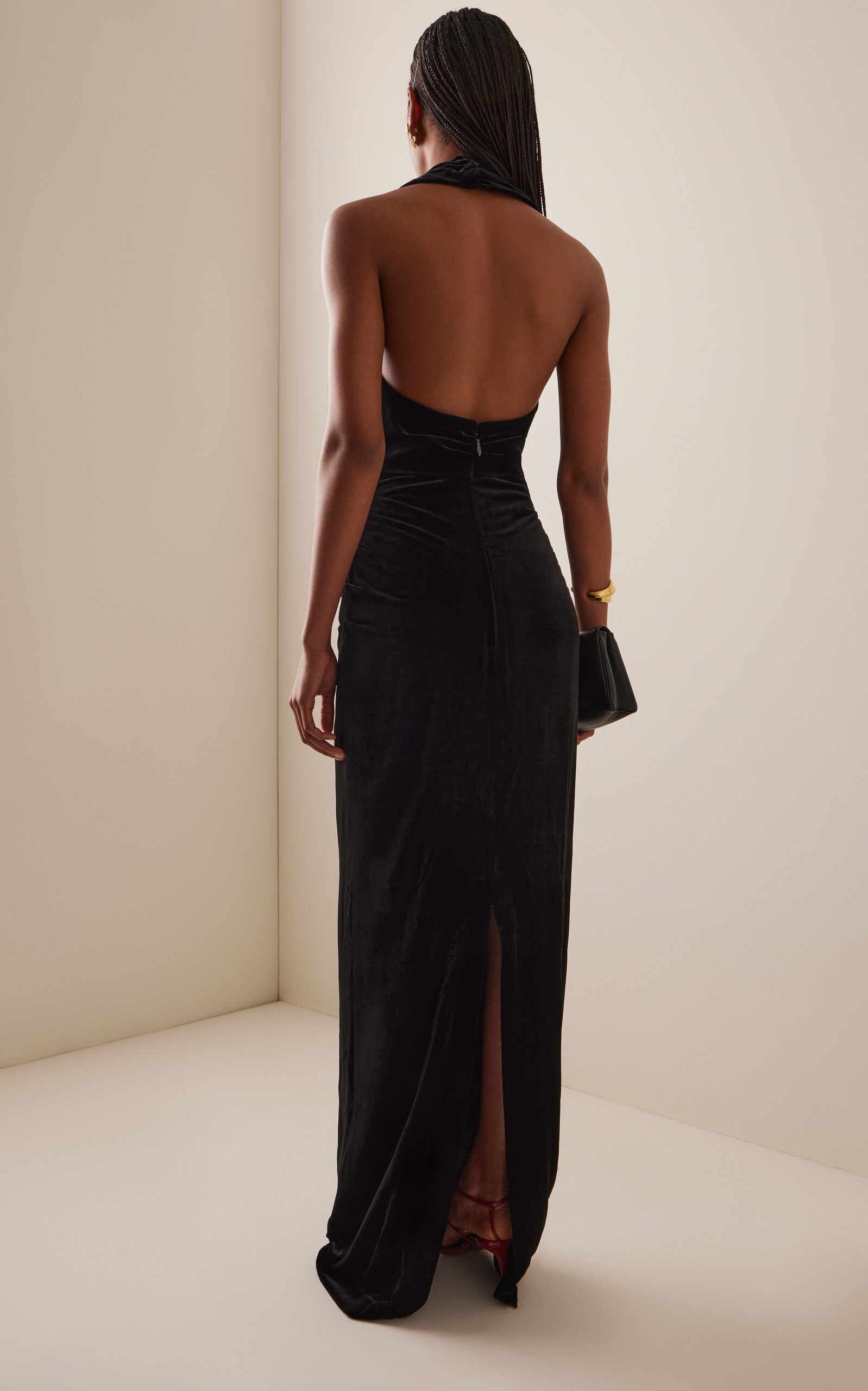 Martin Plunging Stretch-Velvet Gown black - 4