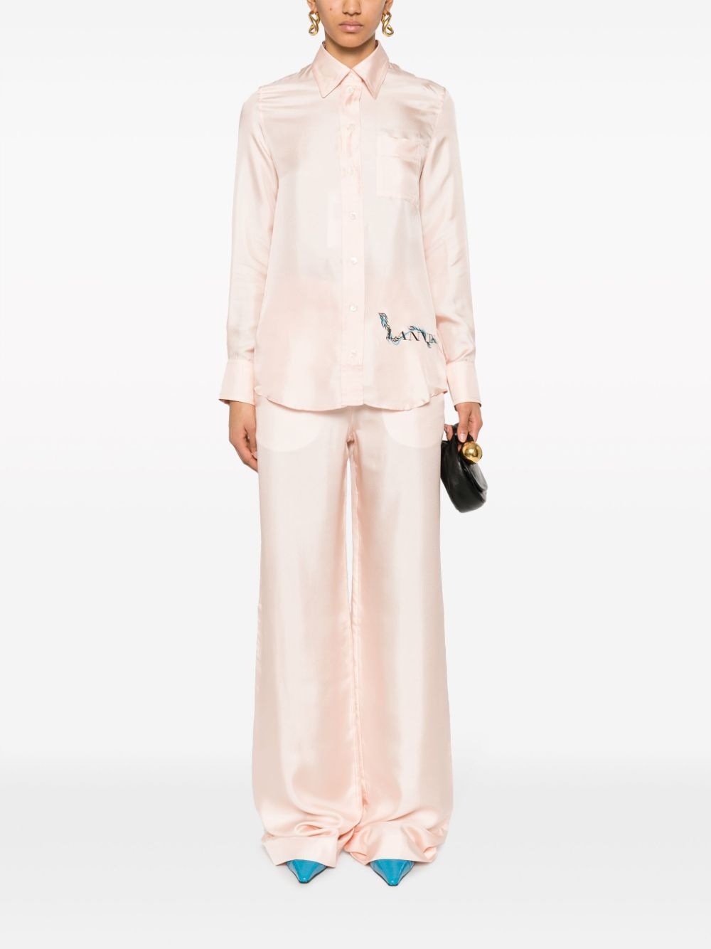 logo-print silk shirt - 2