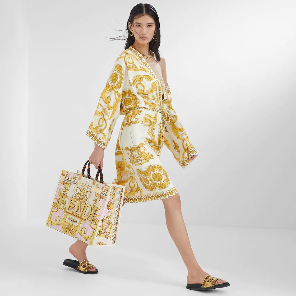 Fendace multicolor silk robe - 4