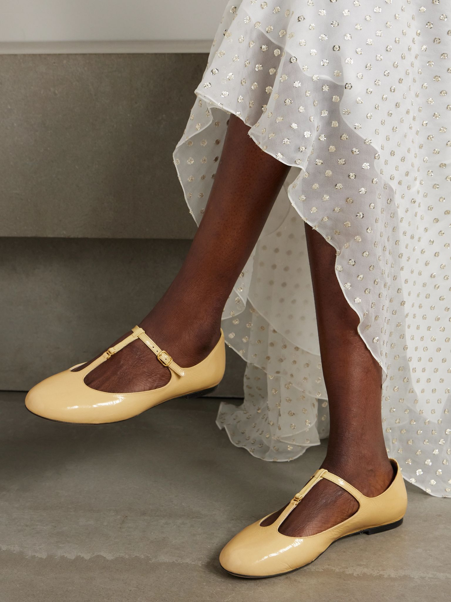 Marcie embellished patent-leather ballet flats Pastel yellow - 2