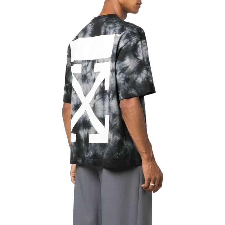 Men's Off-White FW22 Tie Dye Logo Printing Round Neck Short Sleeve Loose Fit Gray T-Shirt OMAA120F22 - 3
