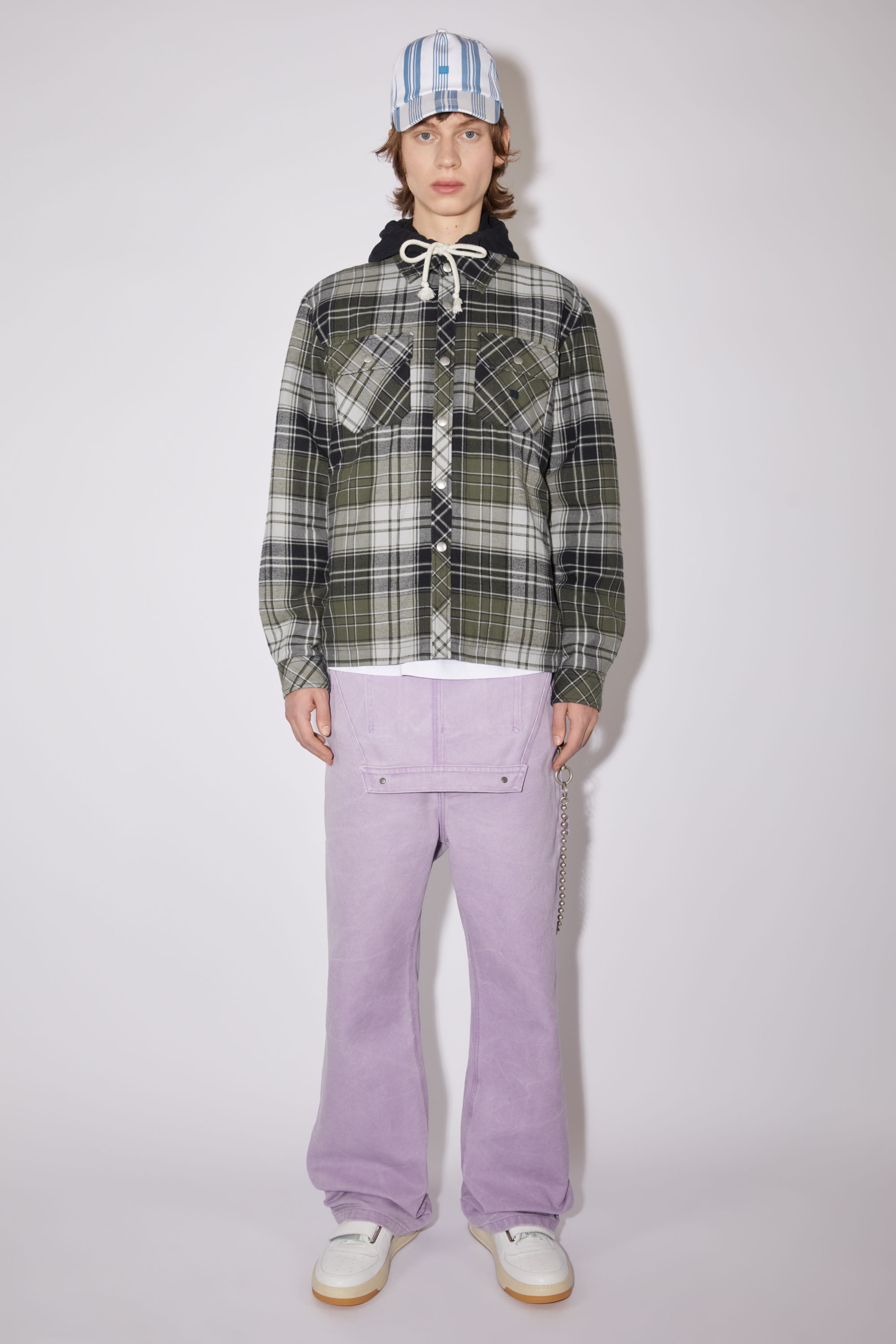 Check hooded jacket - Grey/Dark Green - 2
