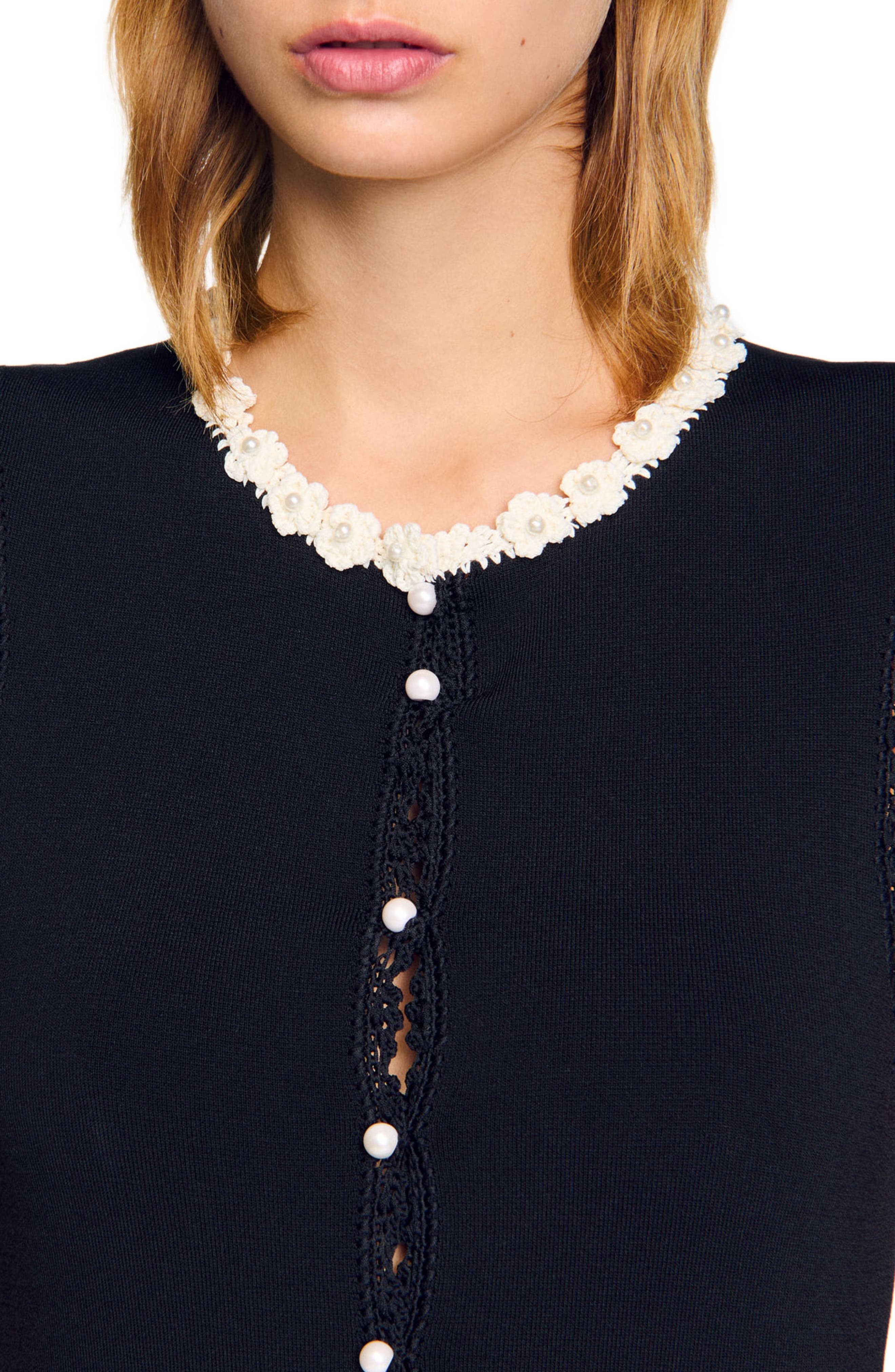 SANDRO Long dress with crochet detailing in Black at Nordstrom - 4
