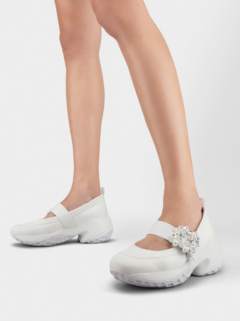 Roger Vivier Viv' Run Strass Buckle Ballerinas in Technical Fabric outlook