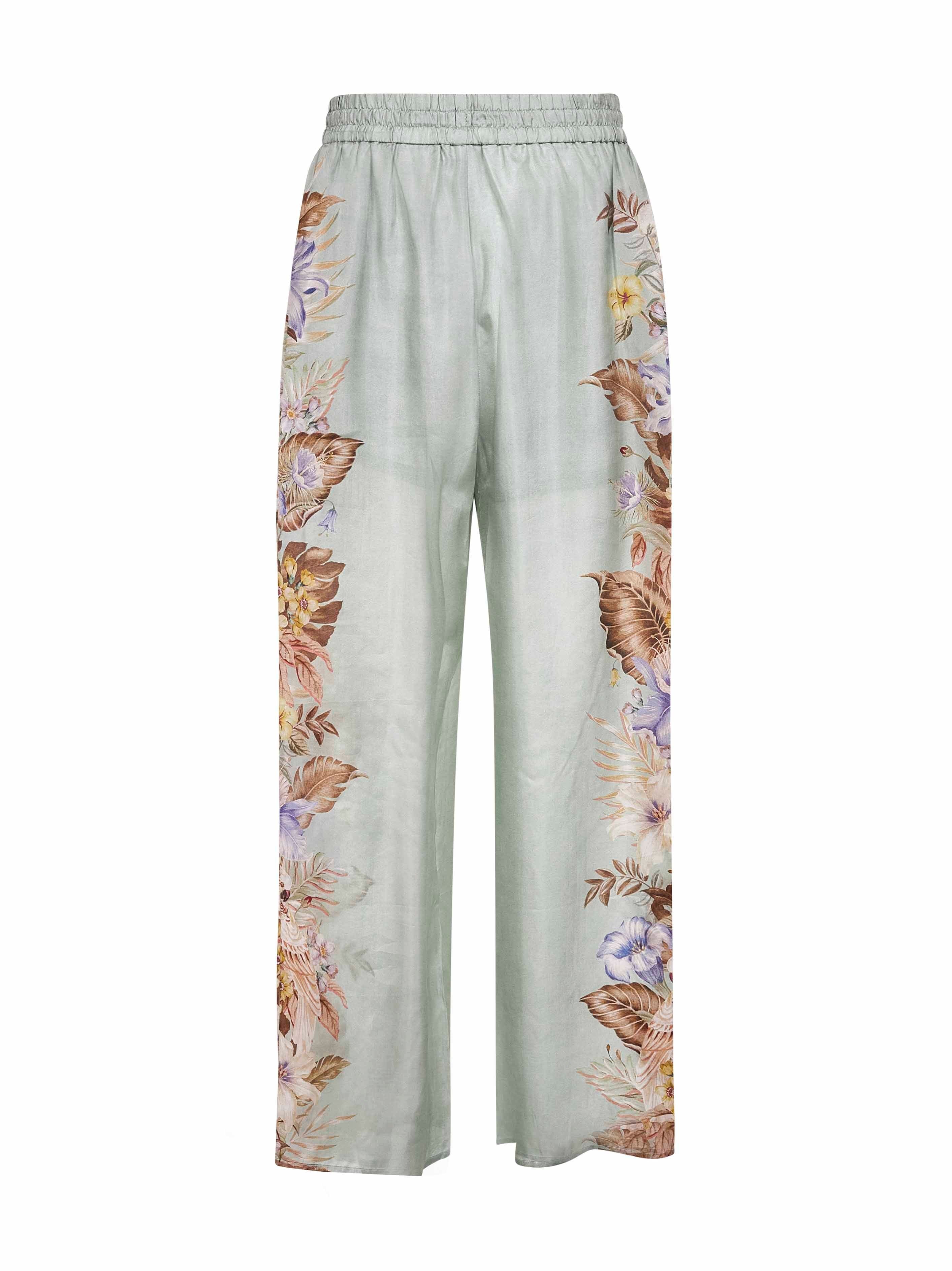 Sage Multi Floral silk habotai Coco trousers - 2