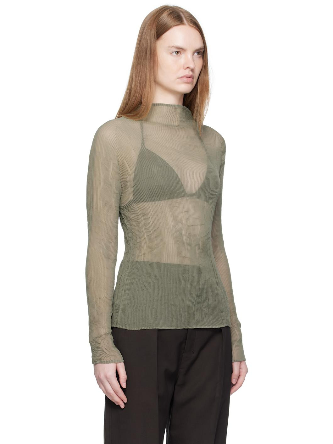 Khaki Chiffon Twist 3 Top - 2