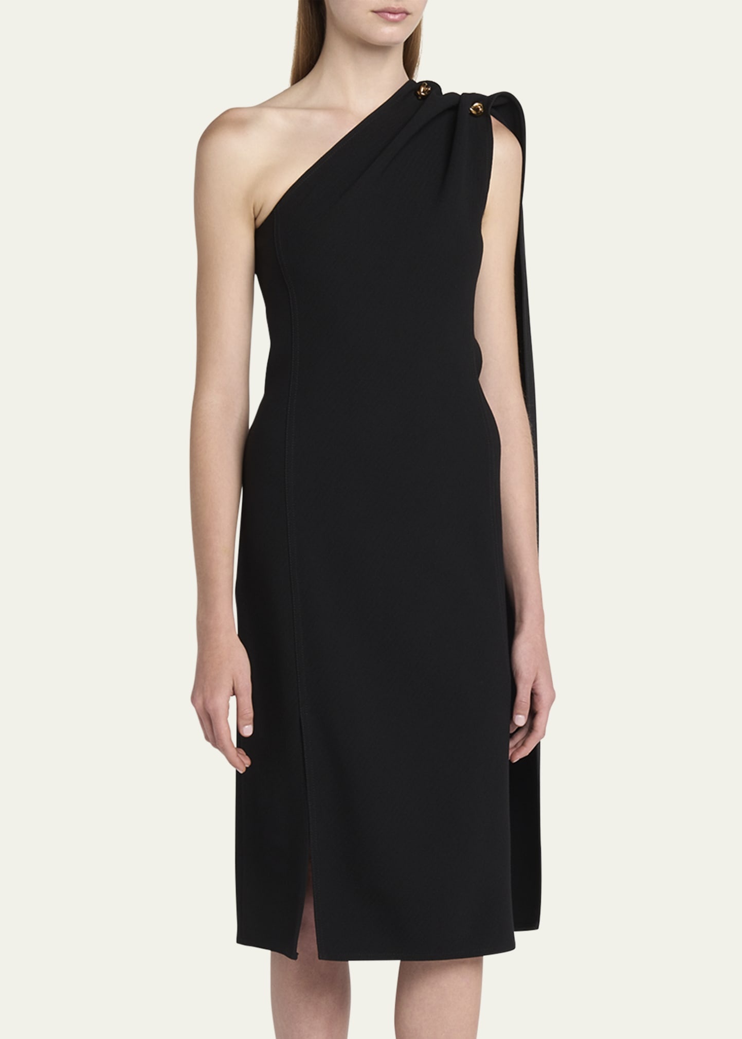 One-Shoulder Drape Slit Dress - 4