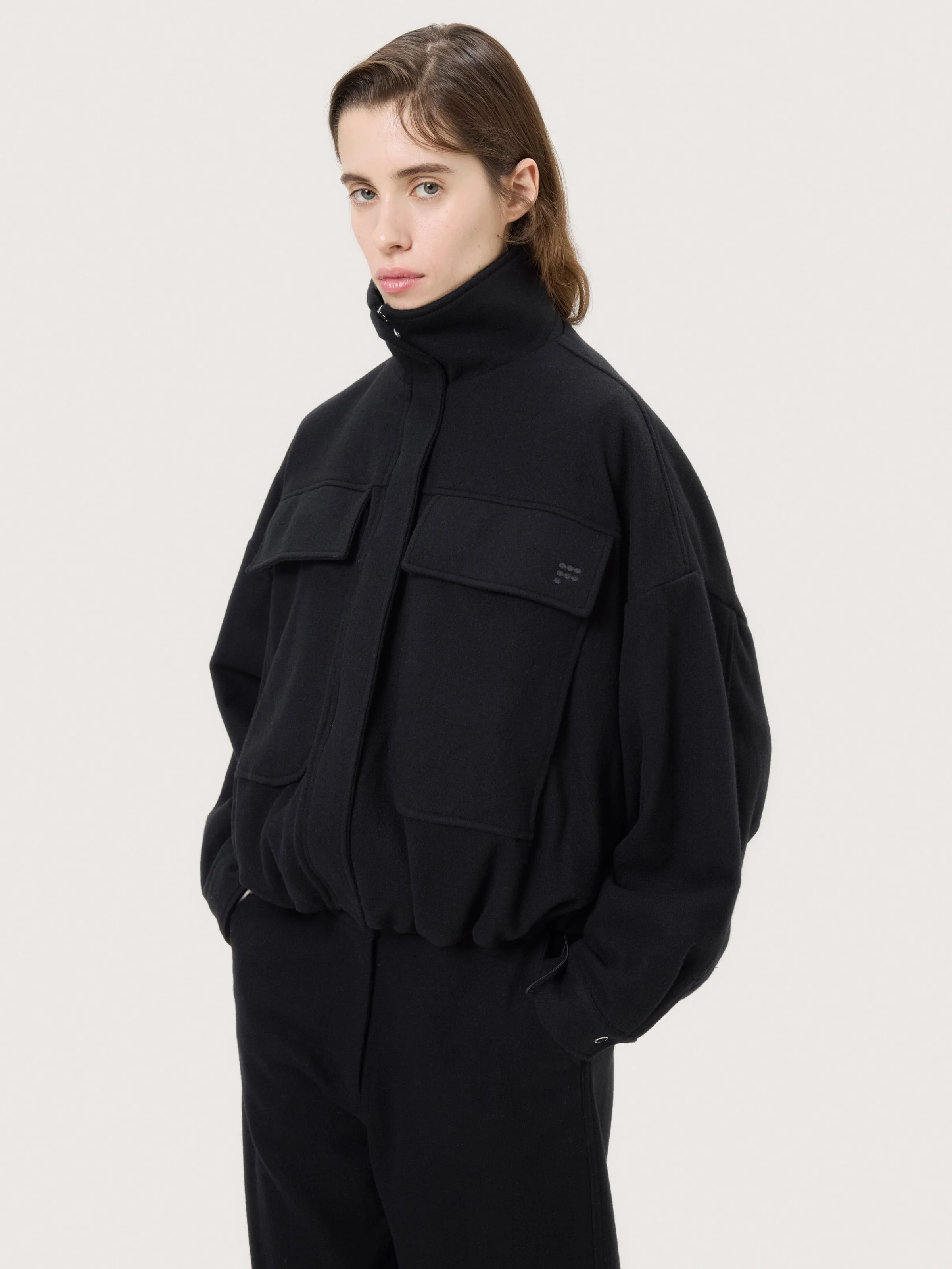 Womens Wool Jersey Zip Up Jacket - Black - 1