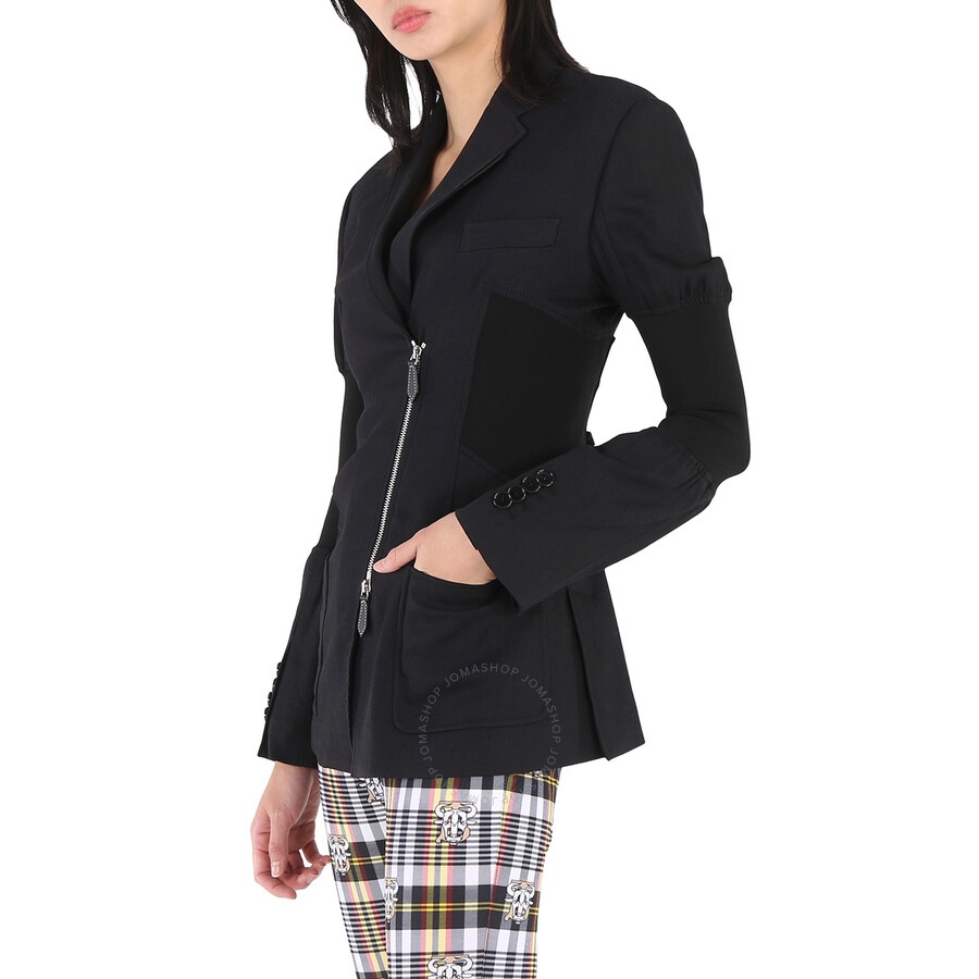 Burberry Ladies Black Technical Twill Reconstructed Blazer - 4