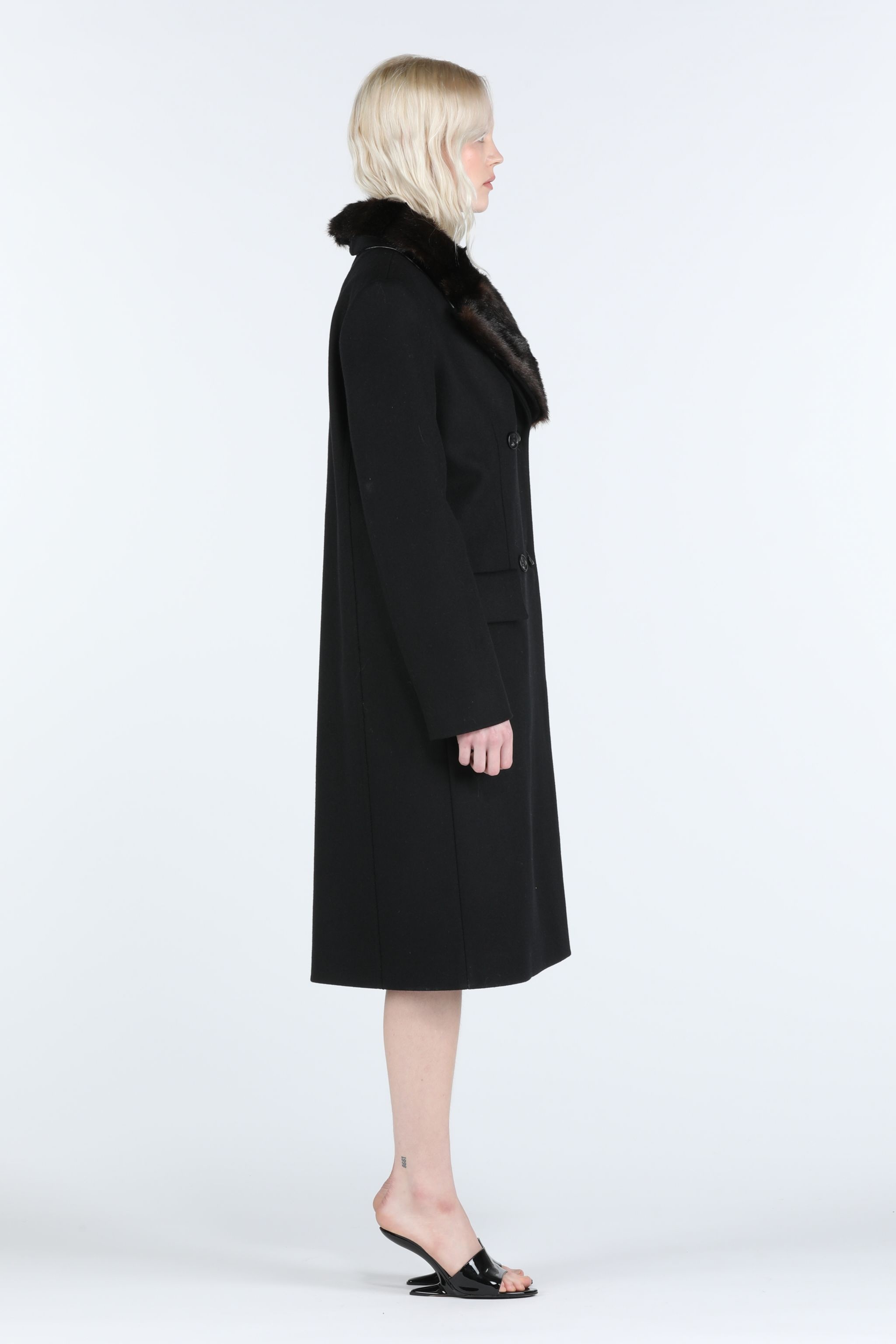 FAUX FUR-TRIM DOUBLE-BREASTED COAT - 3