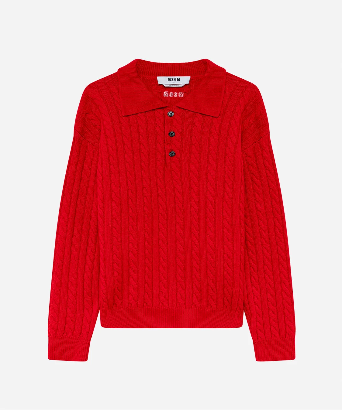 Cashmere wool blend polo with braided pattern - 1