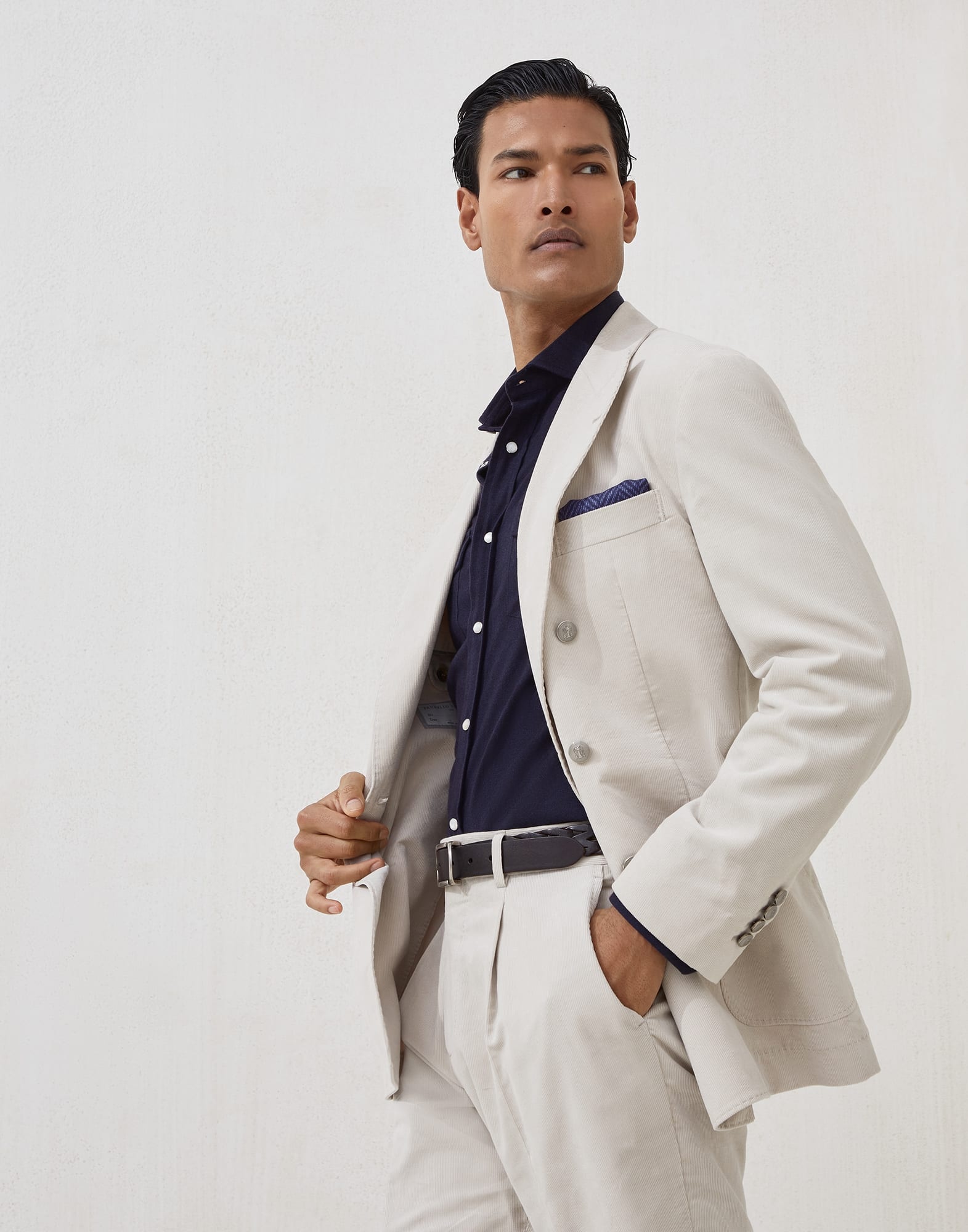 Sea Island cotton narrow wale corduroy one-and-a-half breasted deconstructed blazer with patch pocke - 4
