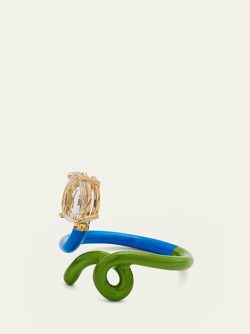 BEA BONGIASCA B Vine Ring in Cobalt and Pistachio Enamel with Drop-Cut Rock Crystal outlook