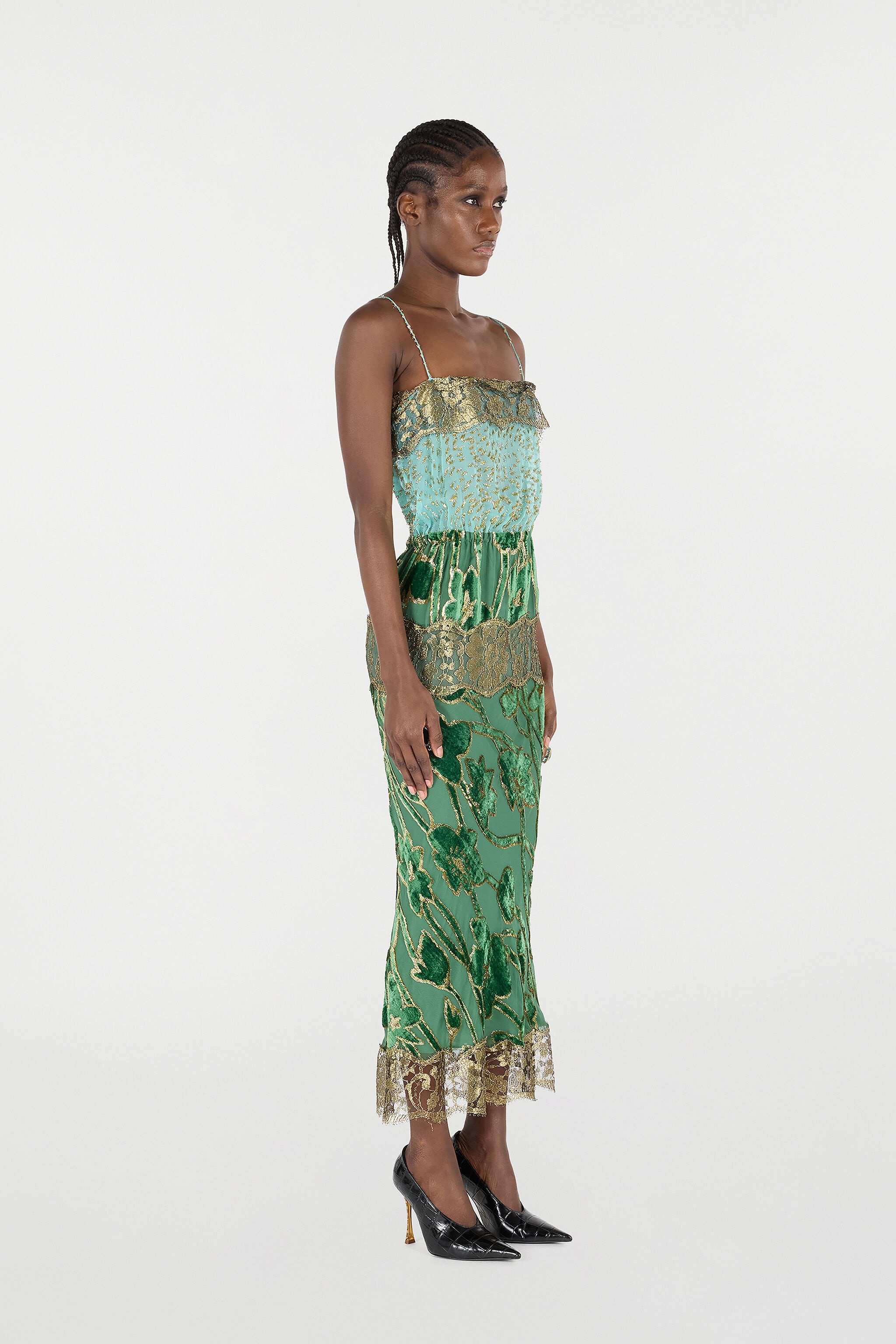 Long Silk Dress With Decorations - 3