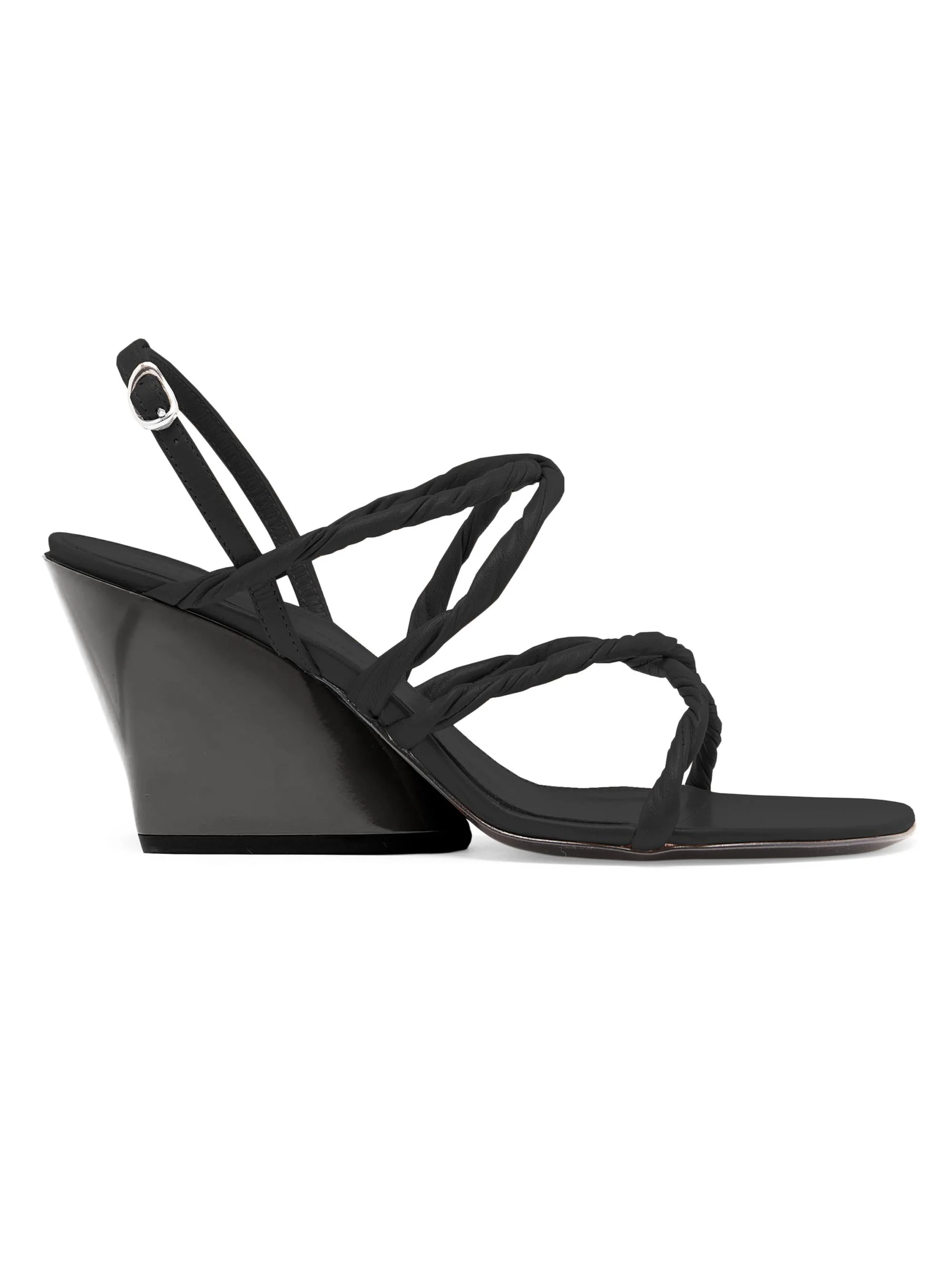 Women's Twisted Strap Leather Wedge Sandals - Black - 1