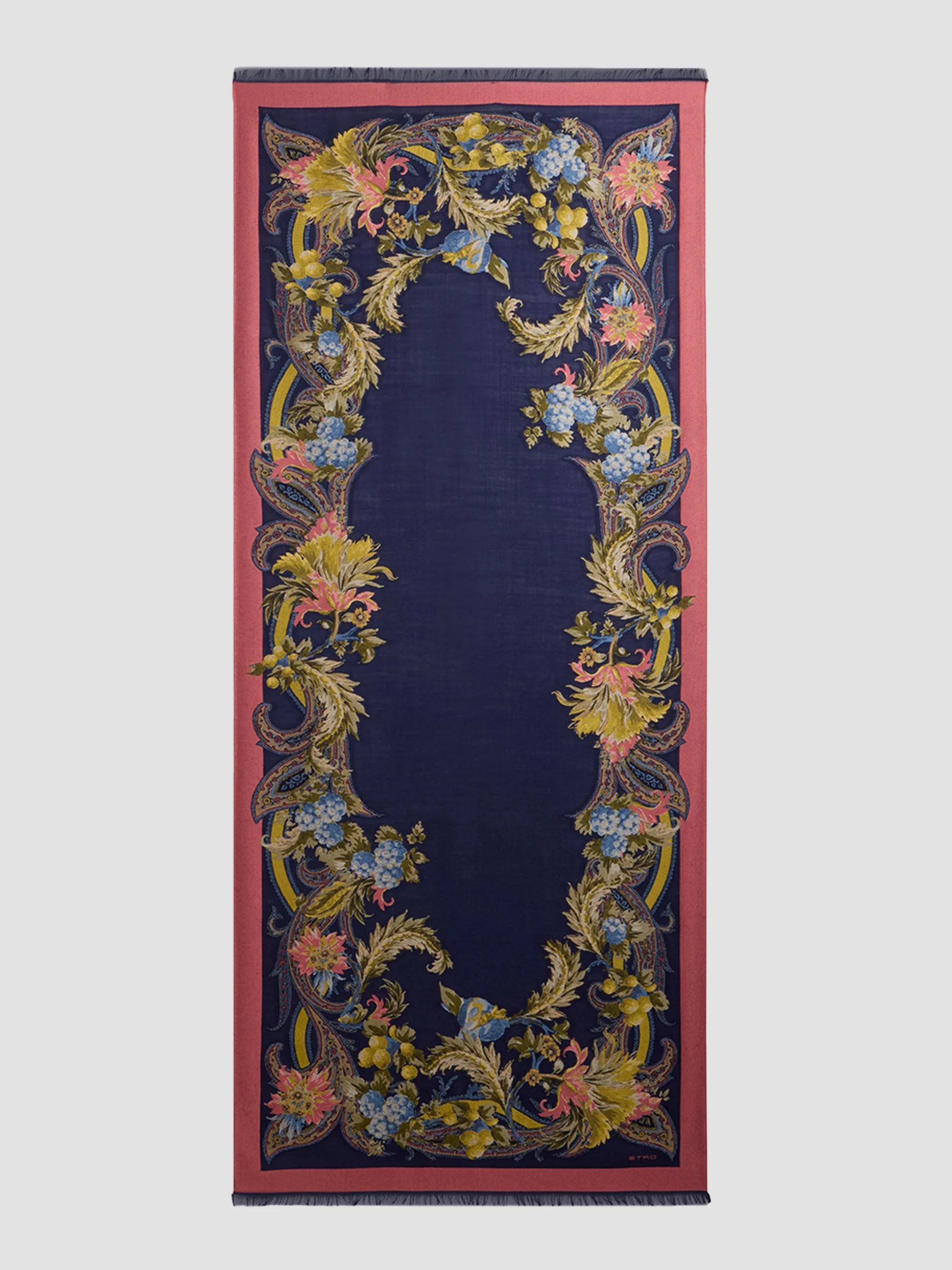 Women's Floral Jacquard Wool-Blend Scarf - Blue - 1
