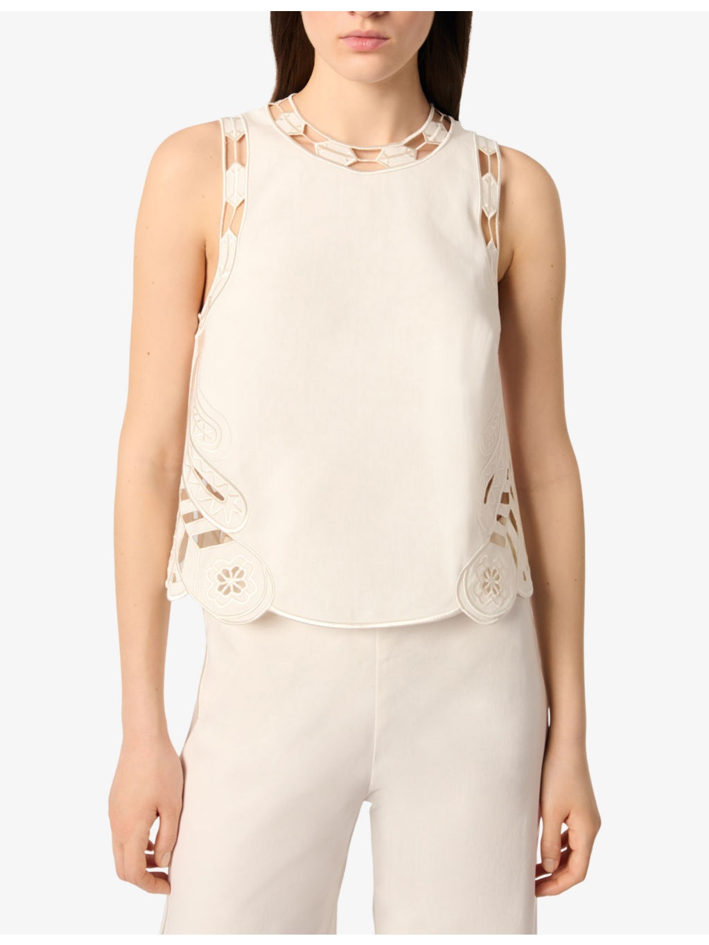 Cut-Out Round-Neck Stretch-Cotton Top - 3
