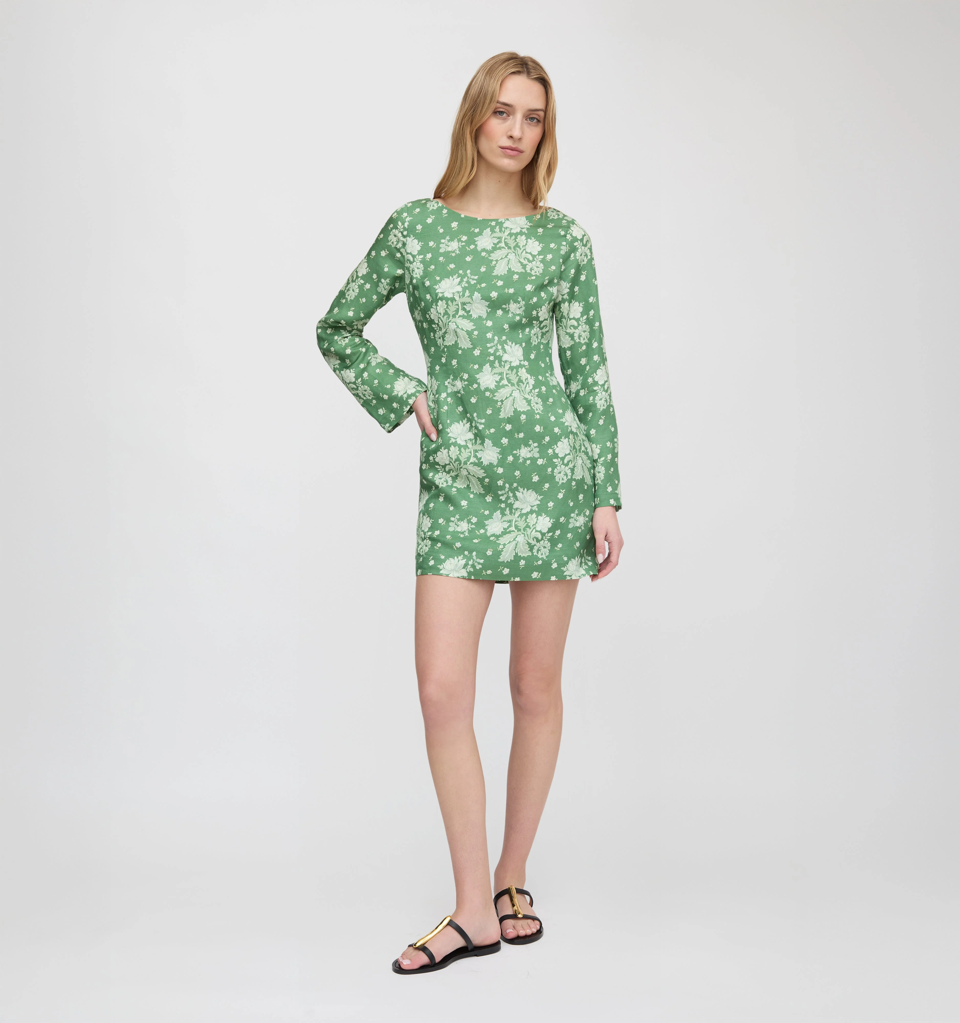 The Longsleeve Viola Dress - Green Delft Bouquet - 1