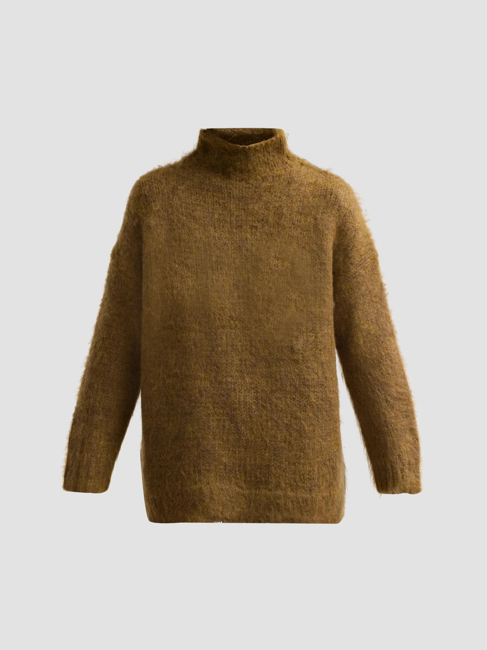 Women's Mock Turtleneck Brushed Wool-Blend Oversized Sweater - Moss Ochre - 1
