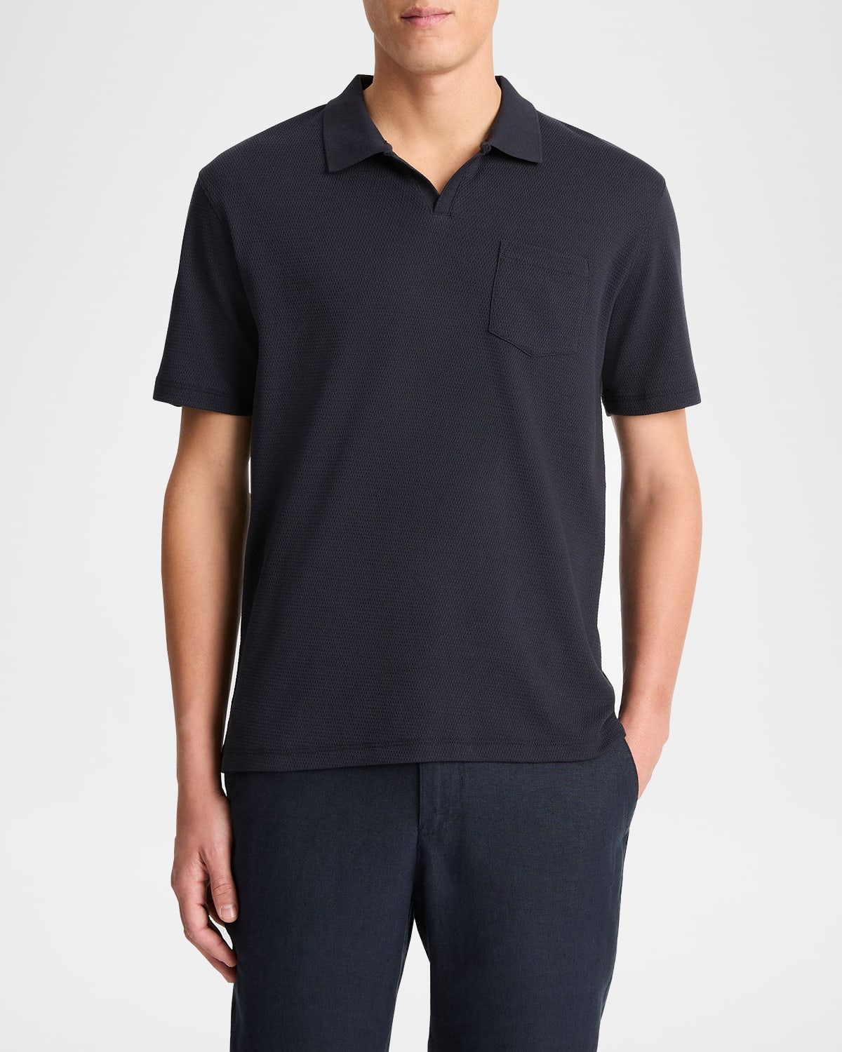 Men's Textured Johnny Collar Polo Shirt - 4