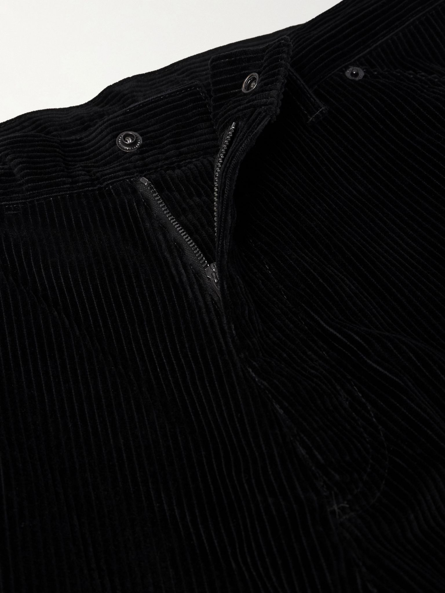 Straight-Leg Logo-Appliquéd Panelled Cotton-Corduroy Trousers Black - 6