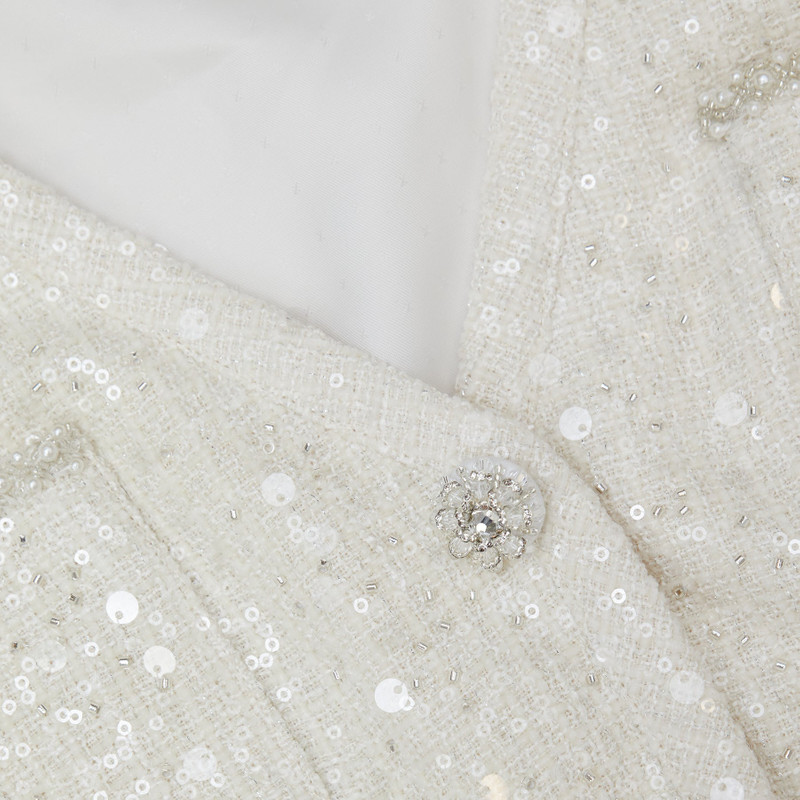 White Sequin Boucle Mini Jacket Dress 5