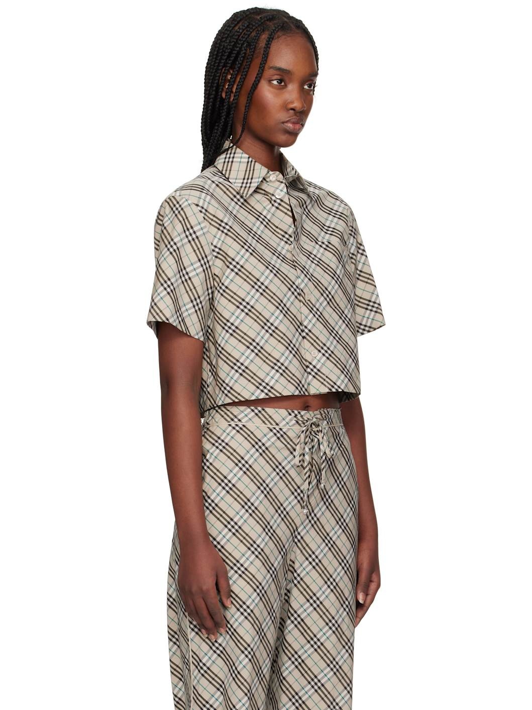 Taupe Cropped Check Cotton Shirt - 2