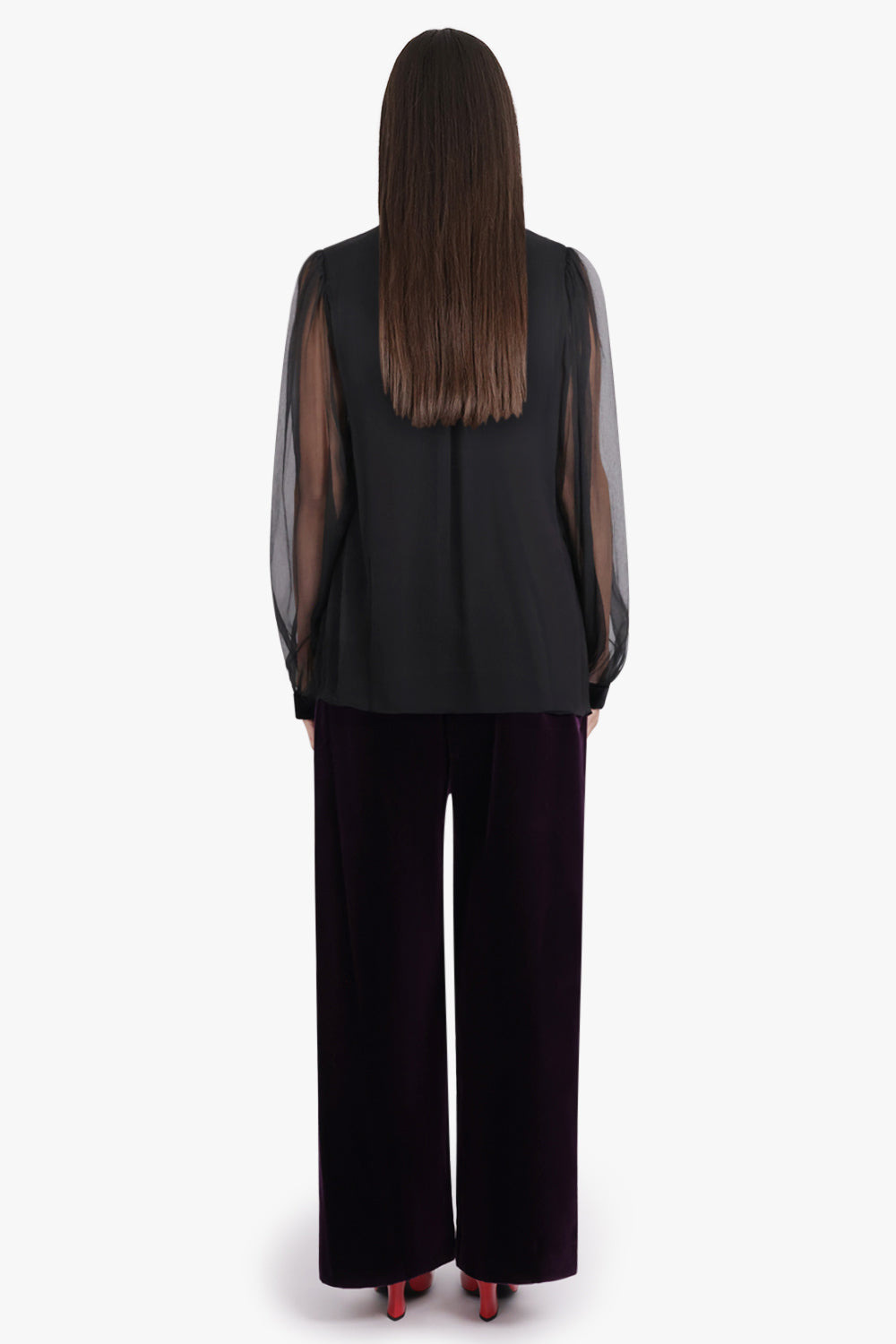 RUFFLED HIGH NECK SHEET TOP WITH FITTED UNDERLAY | BLACK - 5