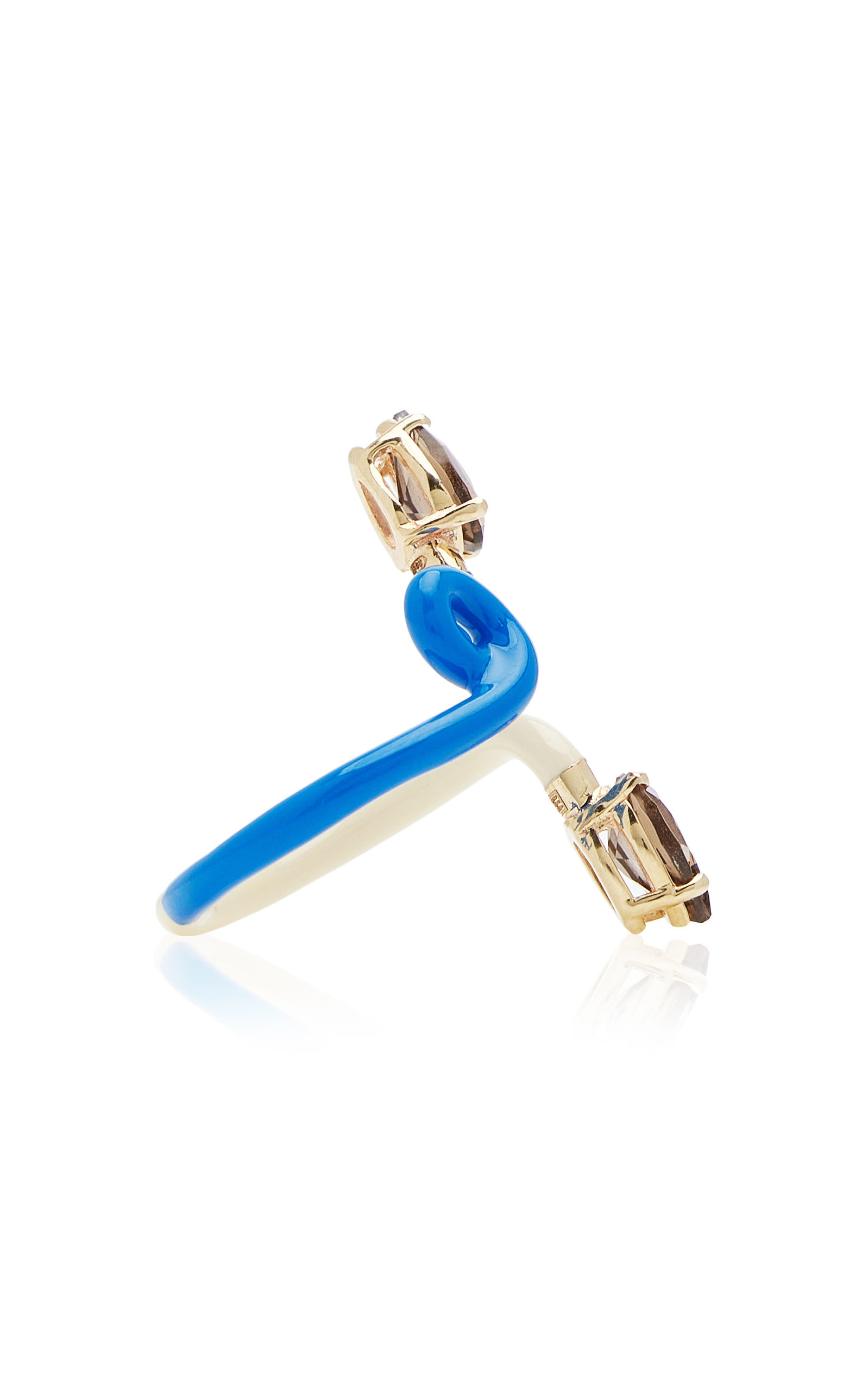 B 9K Yellow Gold Quartz Enameled Double Vine Ring multi - 5