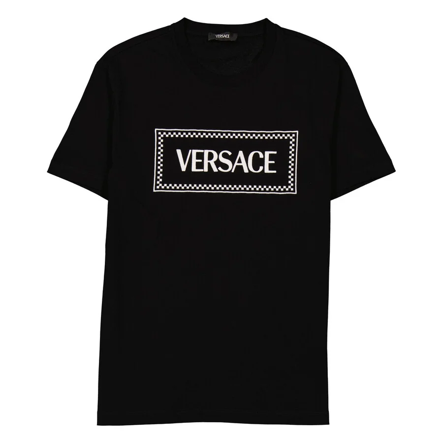 Versace Men's Black Logo-Embroidered Cotton T-Shirt - 1