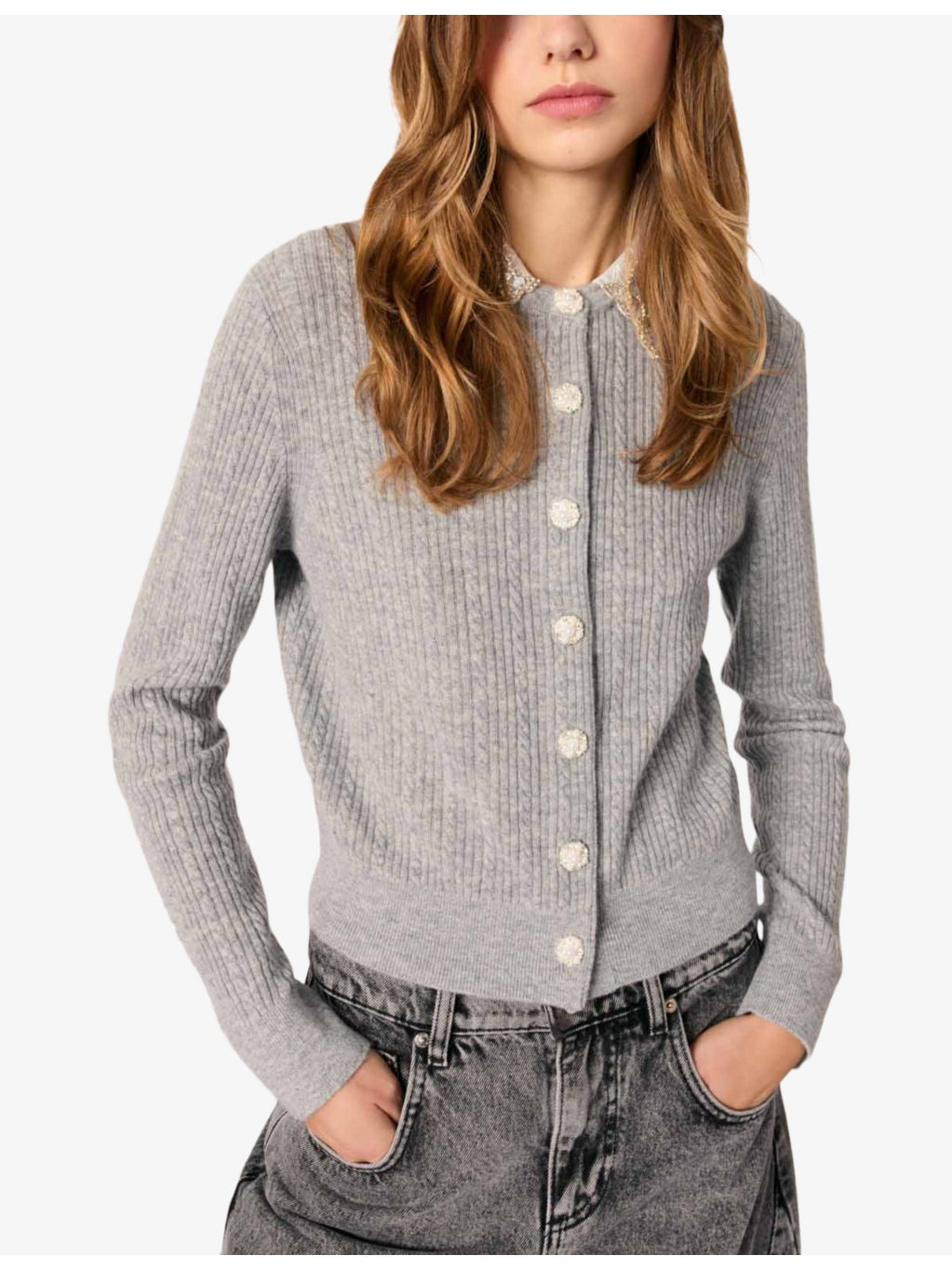 Embellished-collar wool and cashmere cardigan - 3