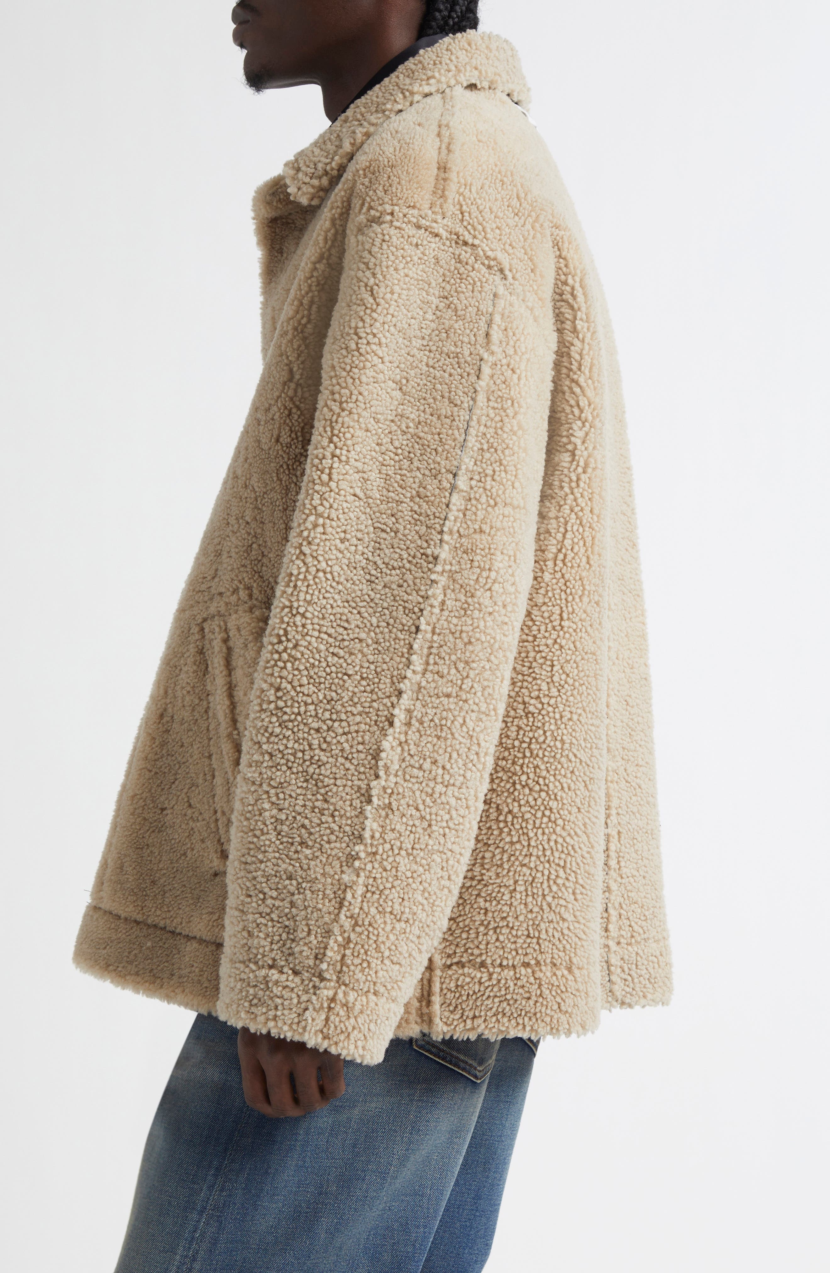 MM6 Maison Margiela Reversible Lambskin Leather & Genuine Shearling Coat in Beige/Black at Nordstrom - 5