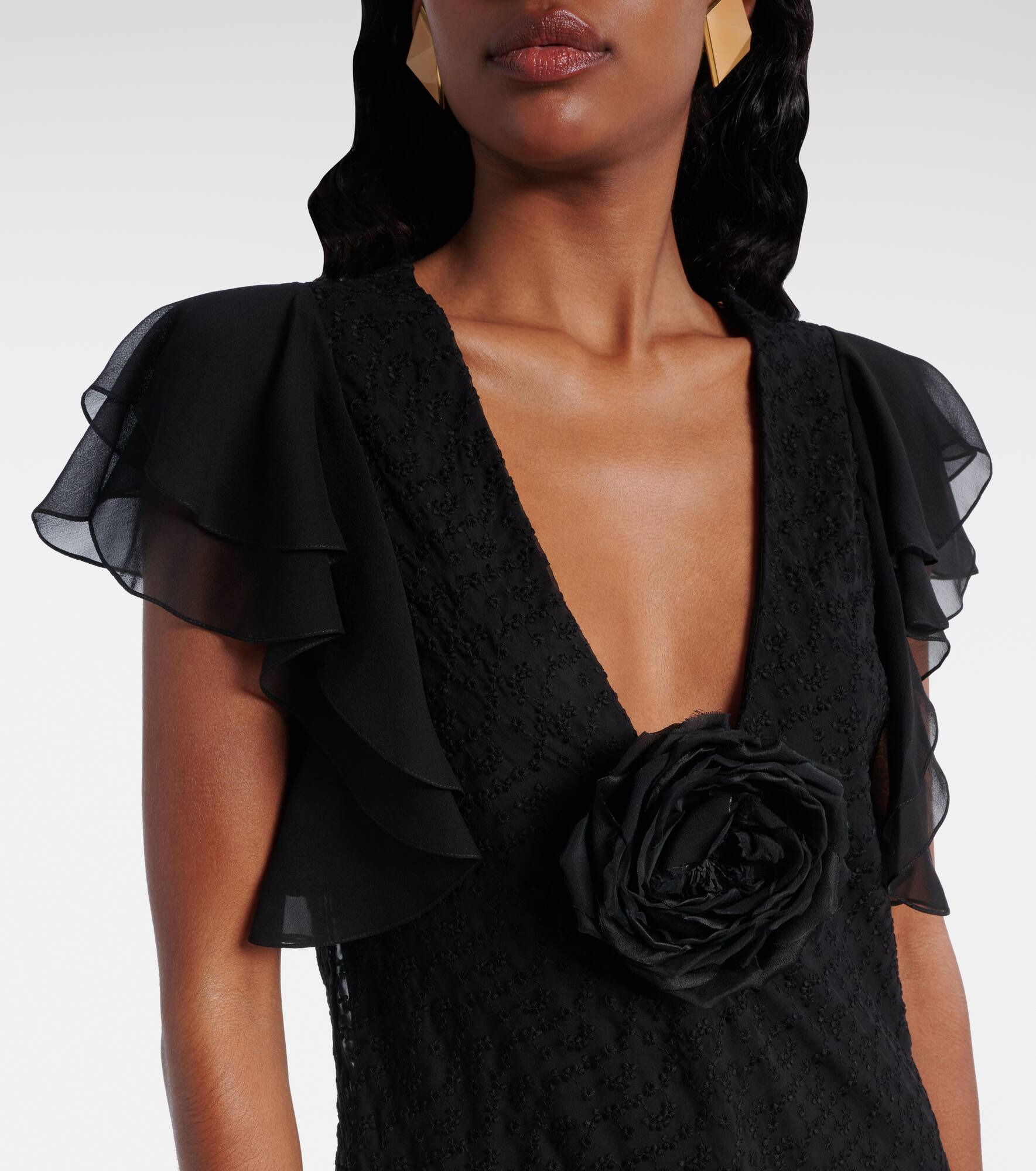 Floral-appliqué embroidered minidress - 4