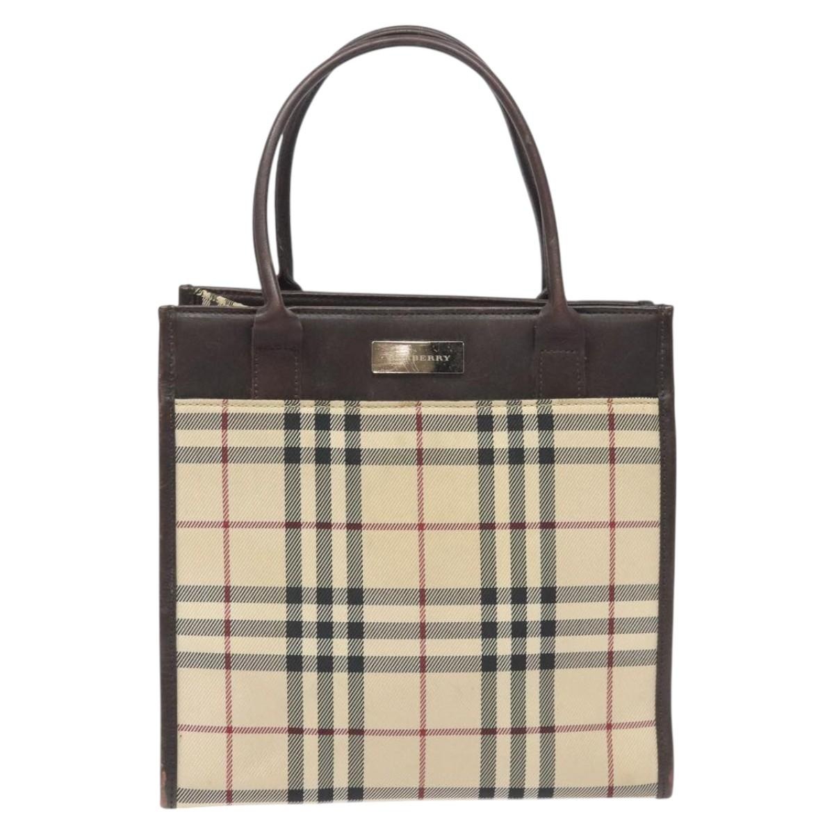 Burberry Nova Check Hand Bag Nylon Leather Beige Silver - 13