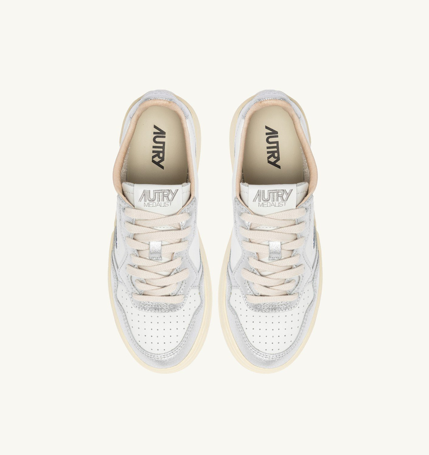 MEDALIST LOW SNEAKERS IN WHITE AND SILVER LEATHER WITH LETTERING - 5