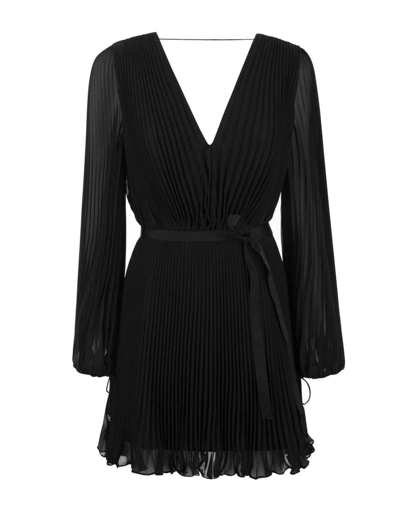 V-neck Pleated Mini Dress - 1