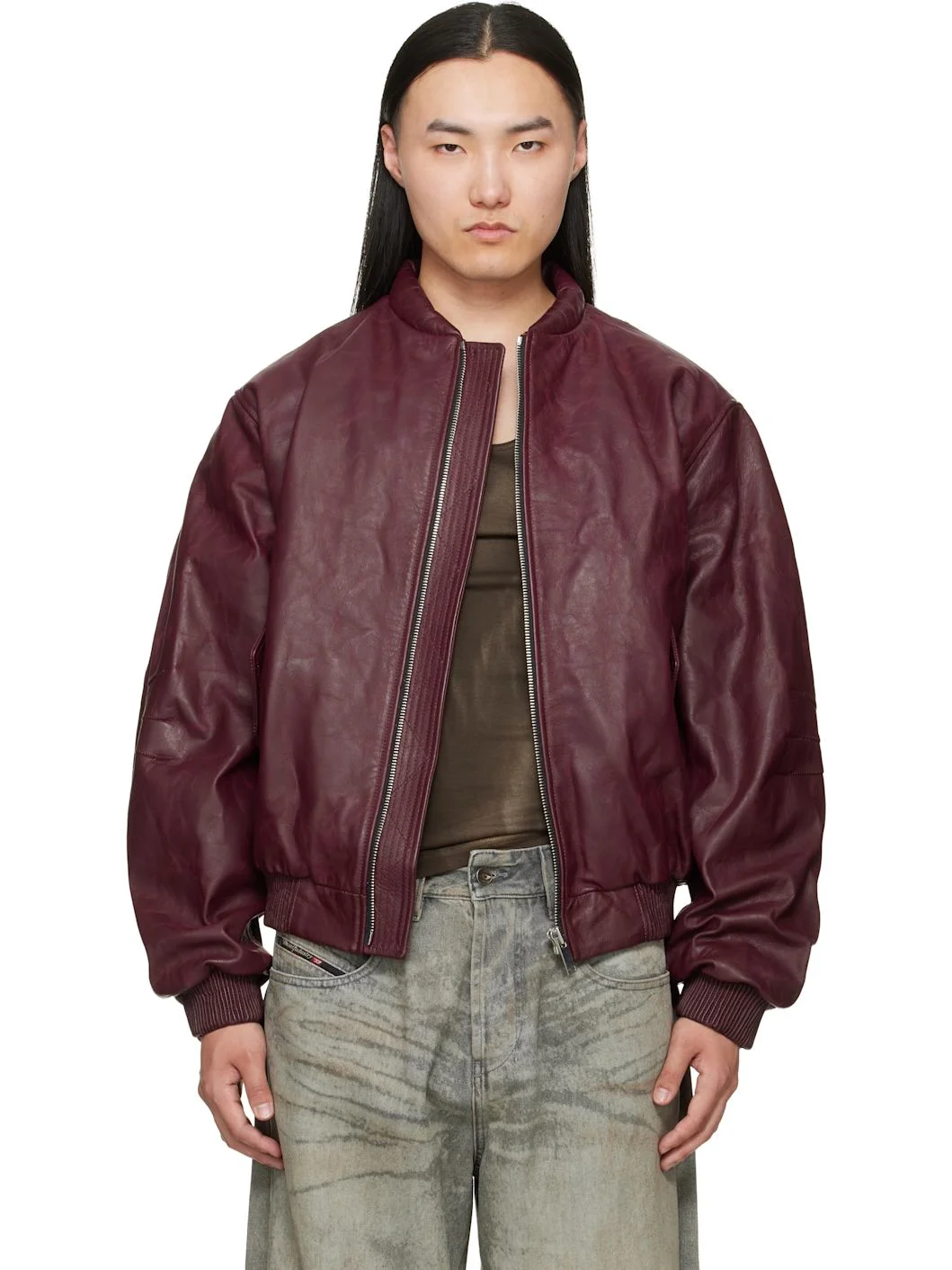 Red Leather Bomber Jacket - 1